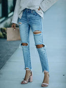 Street Style Ripped Slim-Fit Ankle-Length Jeans