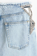 Rhinestone Cutout Wide Leg Jeans