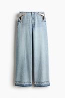 Rhinestone Cutout Wide Leg Jeans
